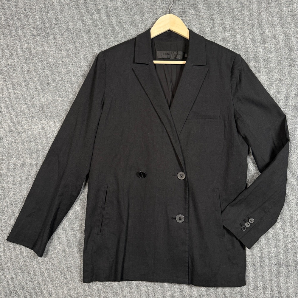Jenni Kayne Size 8 Blazer Jacket Black Double Breasted Linen Career Office